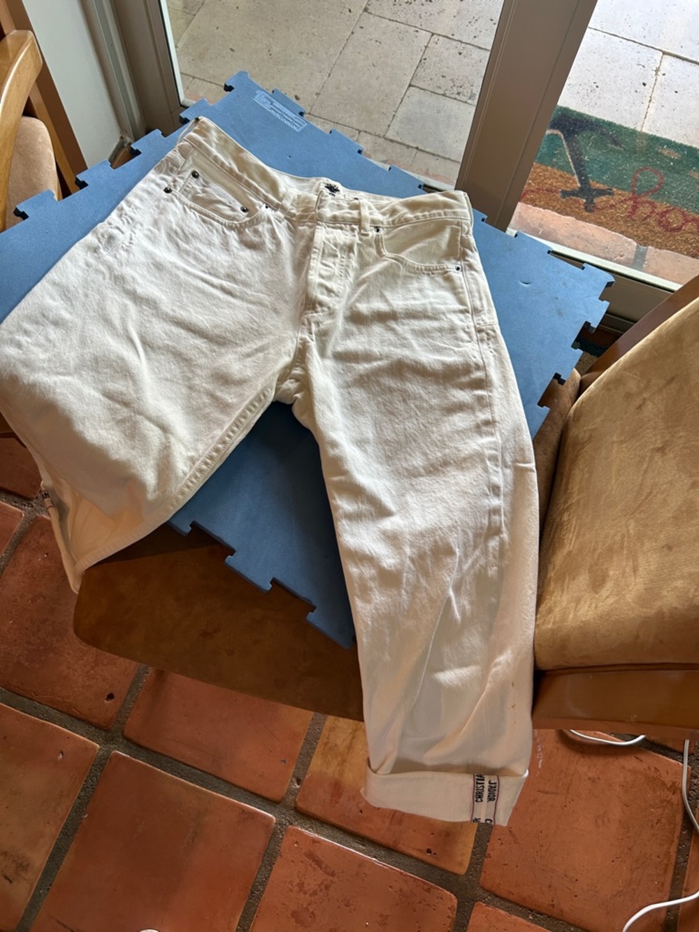 Dior White Denim Jeans with Logo Cuff Trim - Picture 7 of 14